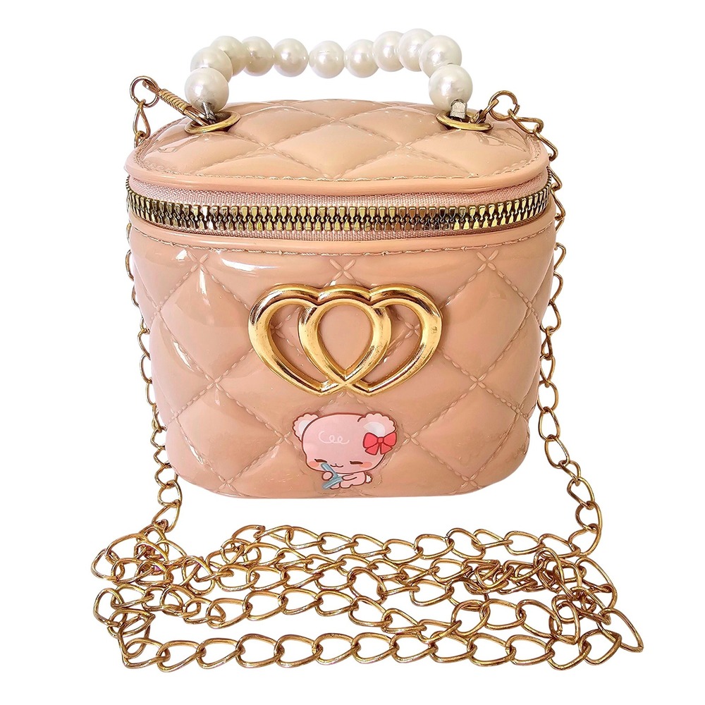 Vinyl‎ Plastic Quilted Jelly Mini Bag Pearl Handle Heart Crossbody Pink Easter